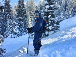 Off piste snow safety lessons skiing in the trees in Courchevel