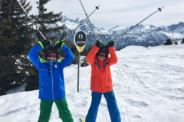 Children in private ski lesson on Courchevel slopes