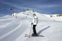 Private ski guiding with a group on the Marmottes piste in Courchevel